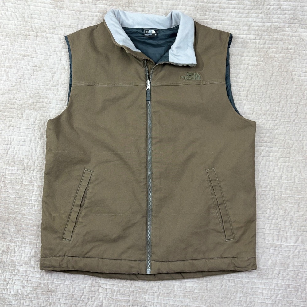 The North Face Brown Canvas Insulated Vest CF1K‎ Size Medium Full Zip Utility